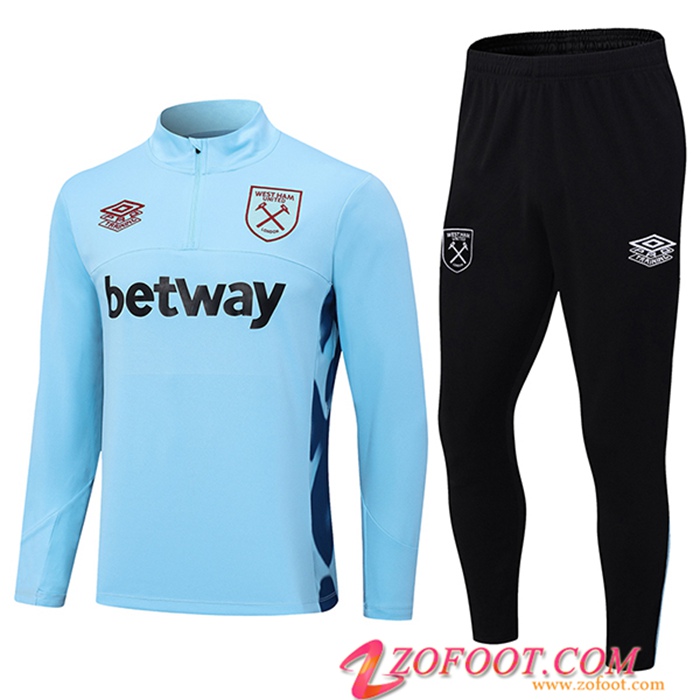 Ensemble Survetement de Foot West Ham Bleu Clair 2023/2024